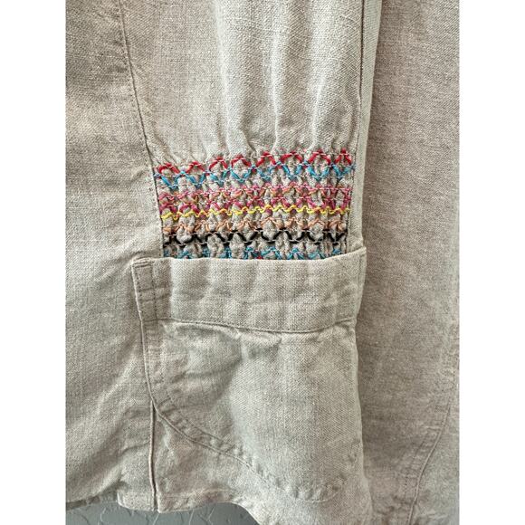 J.JILL | 100% Linen Button Front Jacket Beige Tan Rainbow Smocked Waist | XL - Picture 4 of 8